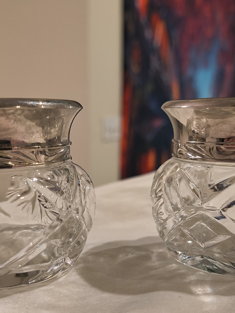 Pair Vintage 1989 Ralph Lauren Safari Cut Glass Vanity Jars Faux Tortoiseshell
